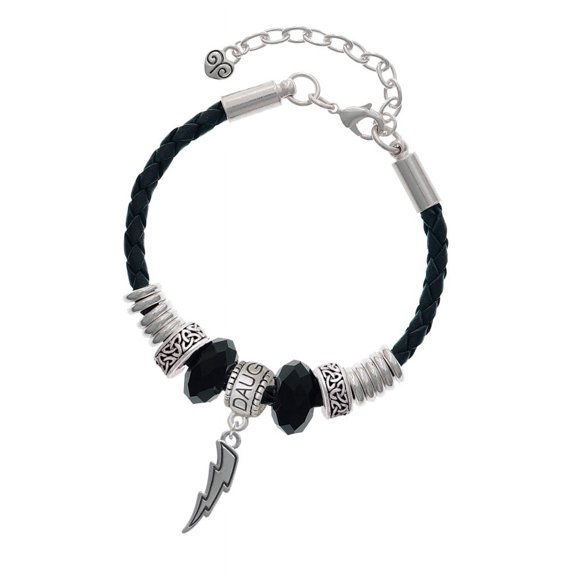 Delight Jewelry Silvertone Lightning Bolt Daughter Celtic Knot Leather Bead Bracelet, 7"+2" Extender