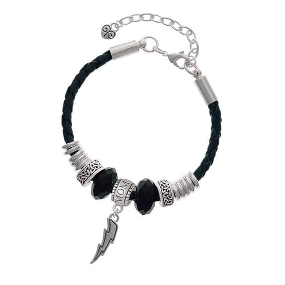 Delight Jewelry Silvertone Lightning Bolt Mom Celtic Knot Leather Bead Bracelet, 7"+2" Extender