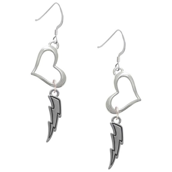 Delight Jewelry Silvertone Lightning Bolt Open Heart French Earrings