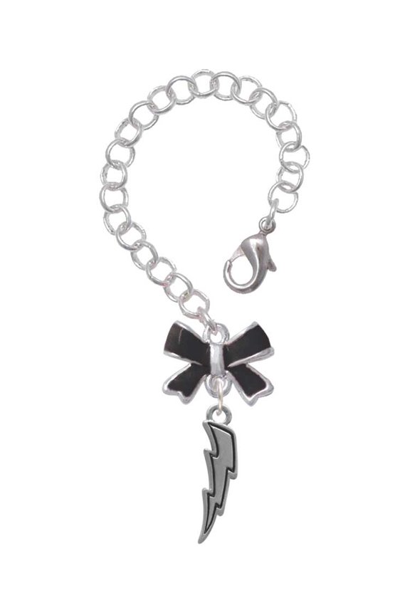 Silvertone Lightning Bolt - Silvertone Black Bow Charm Accessory for Tumblers and Thermal Cups