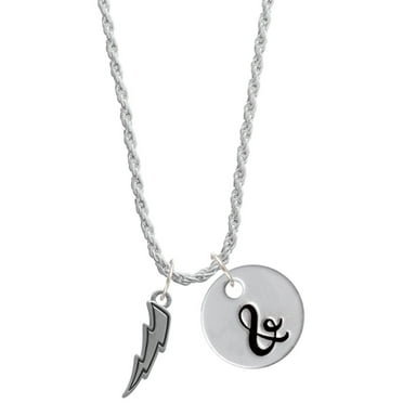 Delight Jewelry Silvertone Lightning Bolt Silvertone Script Initial Disc - & - Charm Necklace, 20"+3"