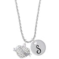 thumbnail image 1 of Delight Jewelry Silvertone Lil Sister Banner on Clear Crystal Heart Silvertone Script Initial Disc - S - Charm Necklace, 20"+3", 1 of 4