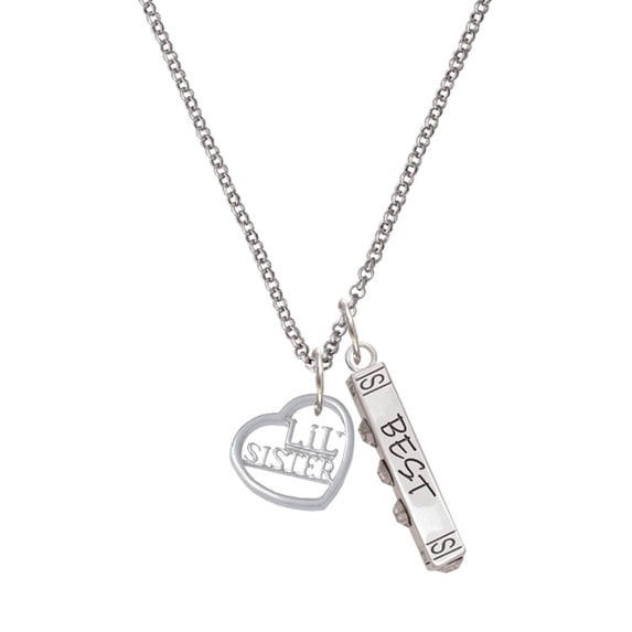 Delight Jewelry Silvertone Lil Sister in Open Heart - 5/8'' Silvertone Best Friends Forever Bar Charm Necklace, 23"