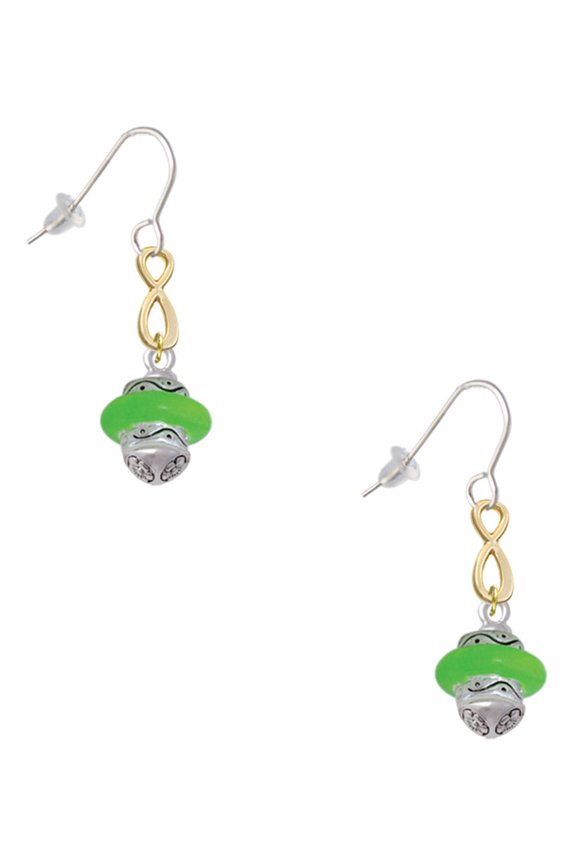 Silvertone Lime Green Center Spinner Gold Tone Infinity French Earrings