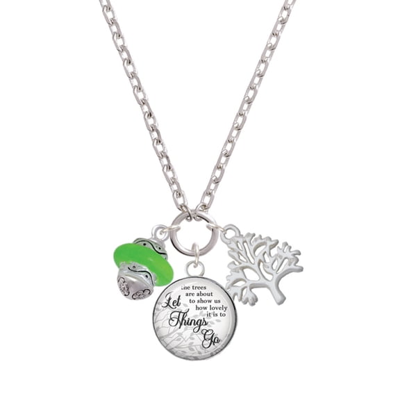 Delight Jewelry Silvertone Lime Green Center Spinner Let Things Go Fall Zoey Charm Necklace, 28"