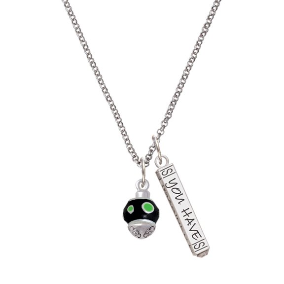 Delight Jewelry Silvertone Lime Green Dots on Black Spinner Silvertone Live the Life You Have Imagined Bar Charm Necklace, 23"