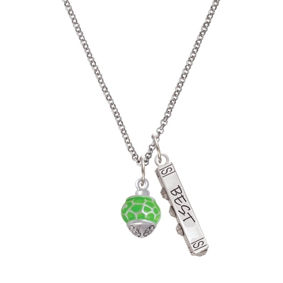 Delight Jewelry Silvertone Lime Green Giraffe Print Spinner Silvertone Best Friends Forever Bar Charm Necklace, 23"