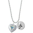thumbnail image 1 of Delight Jewelry Silvertone Lime Green & Hot Blue Butterfly Locket Silvertone Script Initial Disc - A - Charm Necklace, 20"+3", 1 of 4