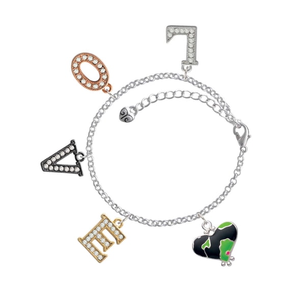Delight Jewelry Silvertone Lime Green Large Cheetah Print Heart Multi-Colored Crystal Love Charm Bracelet