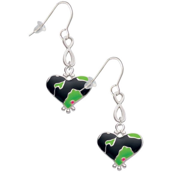 Delight Jewelry Silvertone Lime Green Large Cheetah Print Heart Silver tone Infinity French Earrings