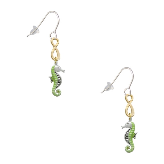 Delight Jewelry Silvertone Lime Green Seahorse Gold Tone Infinity French Earrings