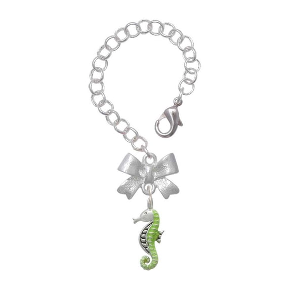 Delight Jewelry Silvertone Lime Green Seahorse - Silvertone Bow Charm Accessory for Tumblers and Thermal Cups