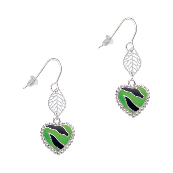 Delight Jewelry Silvertone Lime Green Zebra Print Heart Silvertone Leaf French Earrings