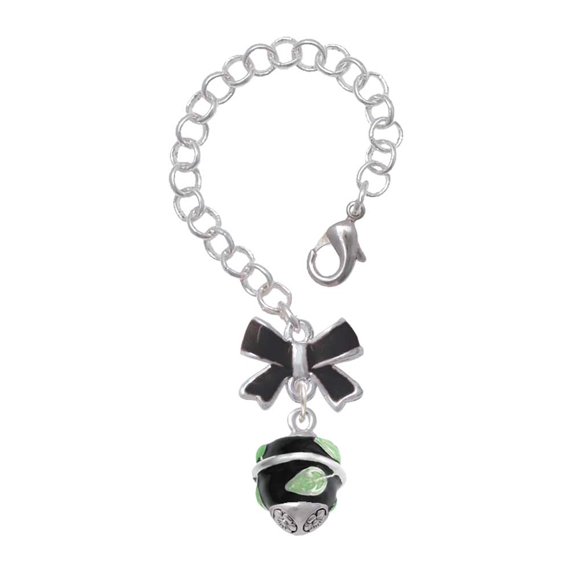 Delight Jewelry Silvertone Lime Leaves on Black Band Spinner - Silvertone Black Bow Charm Accessory for Tumblers and Thermal Cups