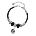 thumbnail image 1 of Delight Jewelry Silvertone Lime Leaves on Green Band Spinner Grandmother Celtic Knot Leather Bead Bracelet, 7"+2" Extender, 1 of 4