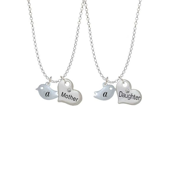Delight Jewelry Silvertone Little Bird Initial - A - Mother & Daughter Heart Necklaces (Set of 2), 19"+2"