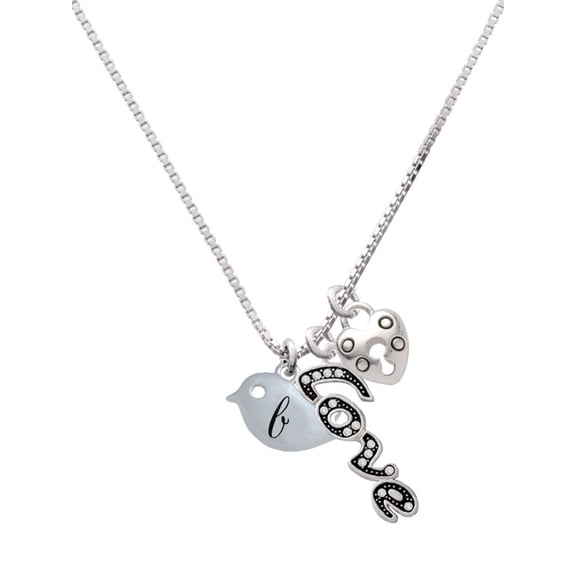 Delight Jewelry Silvertone Little Bird Initial - B - - Love and Lock Charm Necklace, 18"+1"