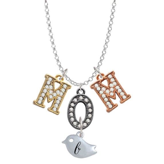 Delight Jewelry Silvertone Little Bird Initial - B - Multi-Colored Crystal Mom Charm Necklace