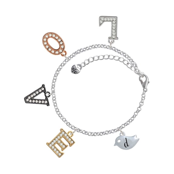 Delight Jewelry Silvertone Little Bird Initial - D - Multi-Colored Crystal Love Charm Bracelet