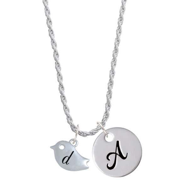 Delight Jewelry Silvertone Little Bird Initial - D - Silvertone Script Initial Disc - A - Charm Necklace, 20"+3"