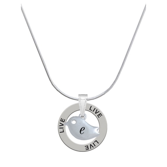 Delight Jewelry Silvertone Little Bird Initial - E - Live Ring Charm Necklace, 18"