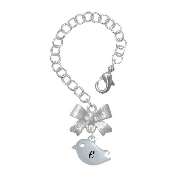 Delight Jewelry Silvertone Little Bird Initial - E - Silvertone Bow Charm Accessory for Tumblers and Thermal Cups