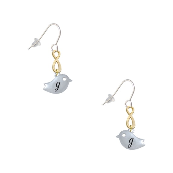 Delight Jewelry Silvertone Little Bird Initial - G - Gold Tone Infinity French Earrings