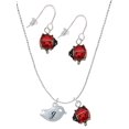 thumbnail image 1 of Delight Jewelry Silvertone Little Bird Initial - G - Red Lucky Ladybug Necklace and Dangle Earrings Set, 1 of 6