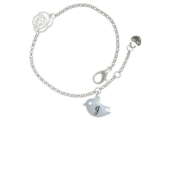 Delight Jewelry Silvertone Little Bird Initial - G - Silver-tone Rose Link Chain Bracelet, 6.25"+1.75" Extender