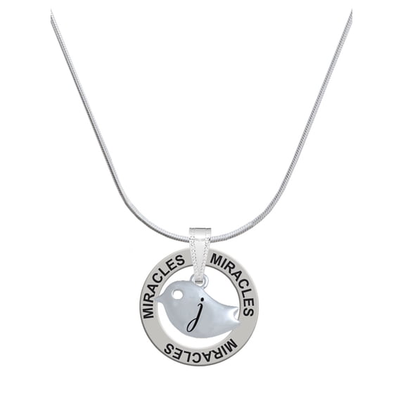 Delight Jewelry Silvertone Little Bird Initial - J - Miracles Ring Charm Necklace, 18"