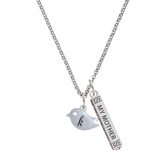 Delight Jewelry Silvertone Little Bird Initial - K - Silvertone Always My Mother Bar Charm Necklace, 23"