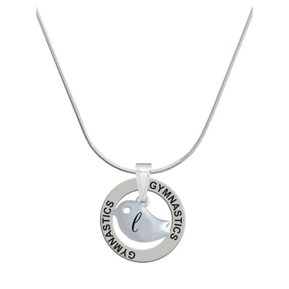 Delight Jewelry Silvertone Little Bird Initial - L - Gymnastics Ring Charm Necklace, 18"