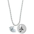 thumbnail image 1 of Delight Jewelry Silvertone Little Bird Initial - L - Silvertone Script Initial Disc - A - Charm Necklace, 20"+3", 1 of 3