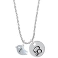 thumbnail image 1 of Delight Jewelry Silvertone Little Bird Initial - L - Silvertone Script Initial Disc - B - Charm Necklace, 20"+3", 1 of 4