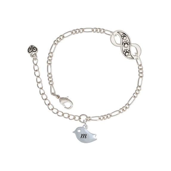 Delight Jewelry Silvertone Little Bird Initial - M - Silver-tone Paw Infinity Link Chain Bracelet, 6"+2" Extender