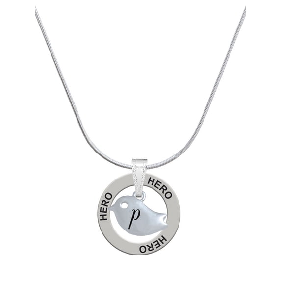 Delight Jewelry Silvertone Little Bird Initial - P - Hero Ring Charm Necklace, 18"