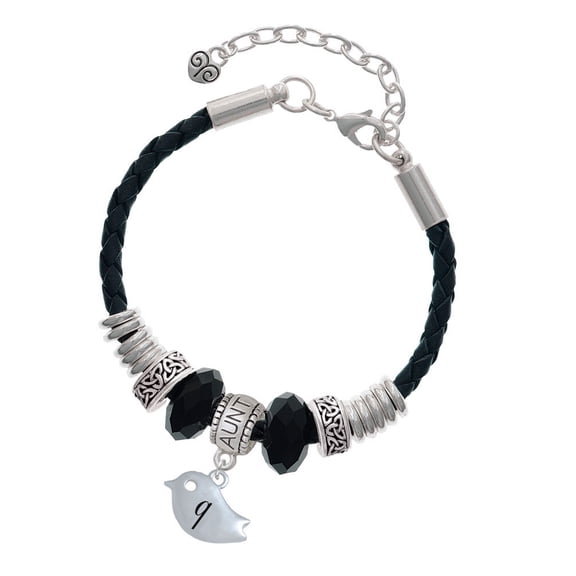 Delight Jewelry Silvertone Little Bird Initial - Q - Aunt Celtic Knot Leather Bead Bracelet, 7"+2" Extender