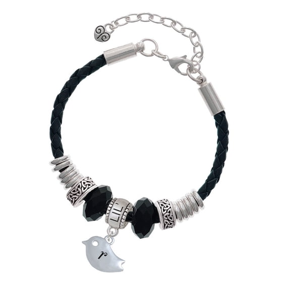 Delight Jewelry Silvertone Little Bird Initial - R - Lil Sister Celtic Knot Leather Bead Bracelet, 7"+2" Extender