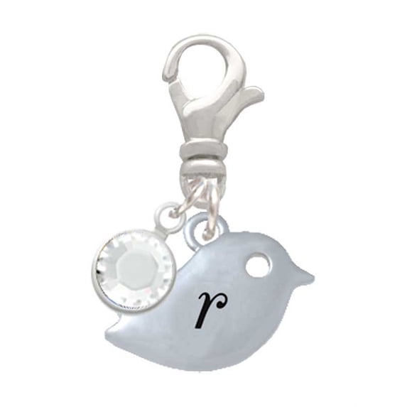 Delight Jewelry Silvertone Little Bird Initial - R - - Silvertone Clip on Charm with Clear Crystal Drop