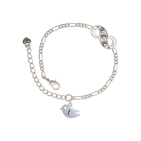 Delight Jewelry Silvertone Little Bird Initial - T - Silver-tone Paw Infinity Link Chain Bracelet, 6"+2" Extender