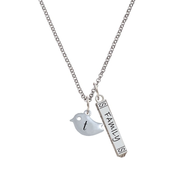 Delight Jewelry Silvertone Little Bird Initial - T - Silvertone Family Bar Charm Necklace, 23"