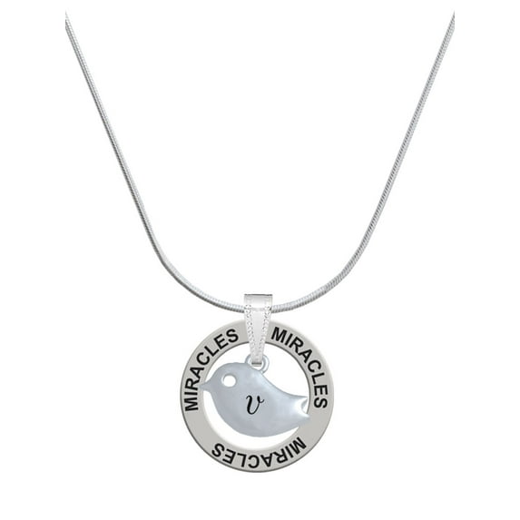 Delight Jewelry Silvertone Little Bird Initial - V - Miracles Ring Charm Necklace, 18"