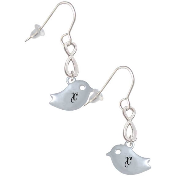 Delight Jewelry Silvertone Little Bird Initial - X - Silver tone Infinity French Earrings