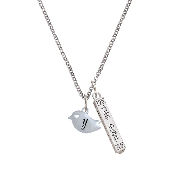 Delight Jewelry Silvertone Little Bird Initial - Y - Silvertone Hope Anchors the Soul Bar Charm Necklace, 23"