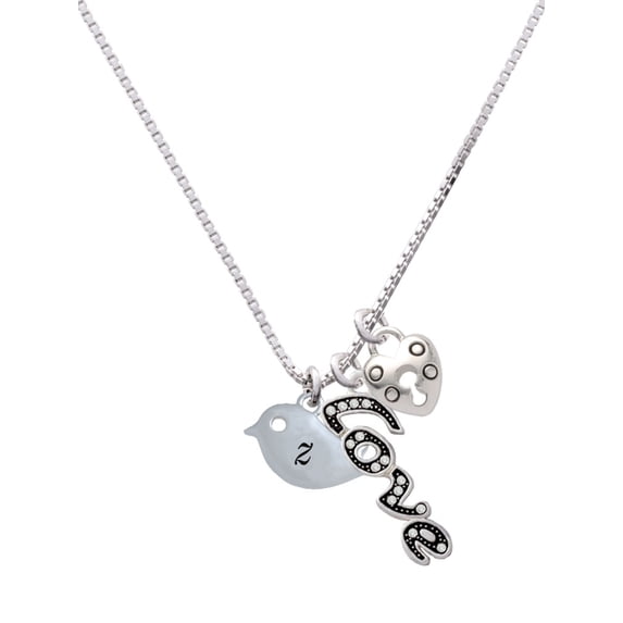 Delight Jewelry Silvertone Little Bird Initial - Z - - Love and Lock Charm Necklace, 18"+1"