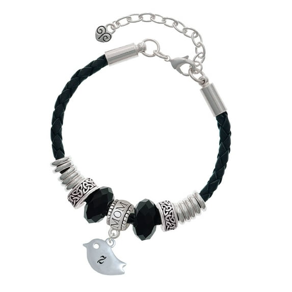Delight Jewelry Silvertone Little Bird Initial - Z - Mom Celtic Knot Leather Bead Bracelet, 7"+2" Extender