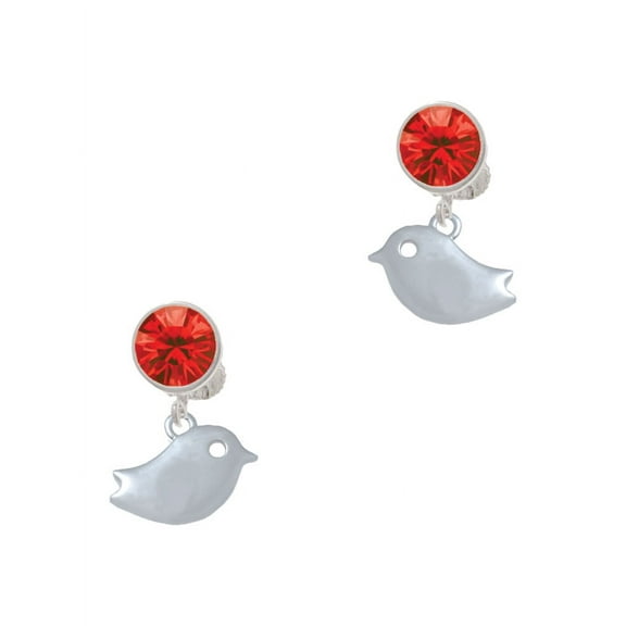 Delight Jewelry Silvertone Little Bird - Red Crystal Clip on Earrings