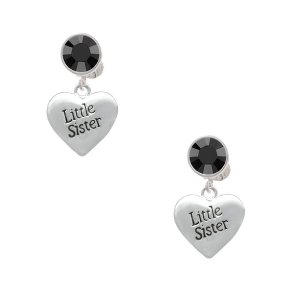 Delight Jewelry Silvertone Little Sister Heart Black Crystal Clip on Earrings