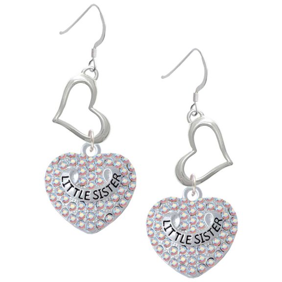 Delight Jewelry Silvertone Little Sister on AB Crystal Heart Open Heart French Earrings