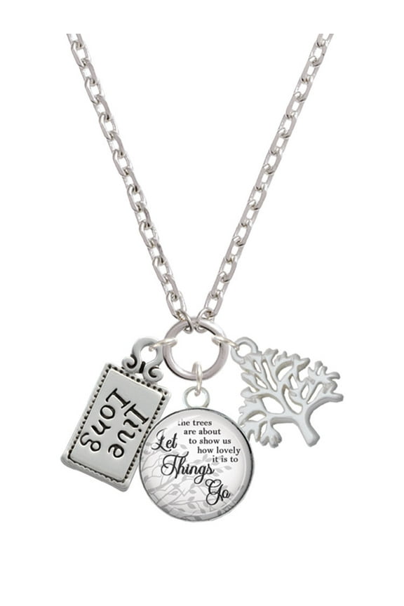 Silvertone Live Long Let Things Go Fall Zoey Charm Necklace, 28"